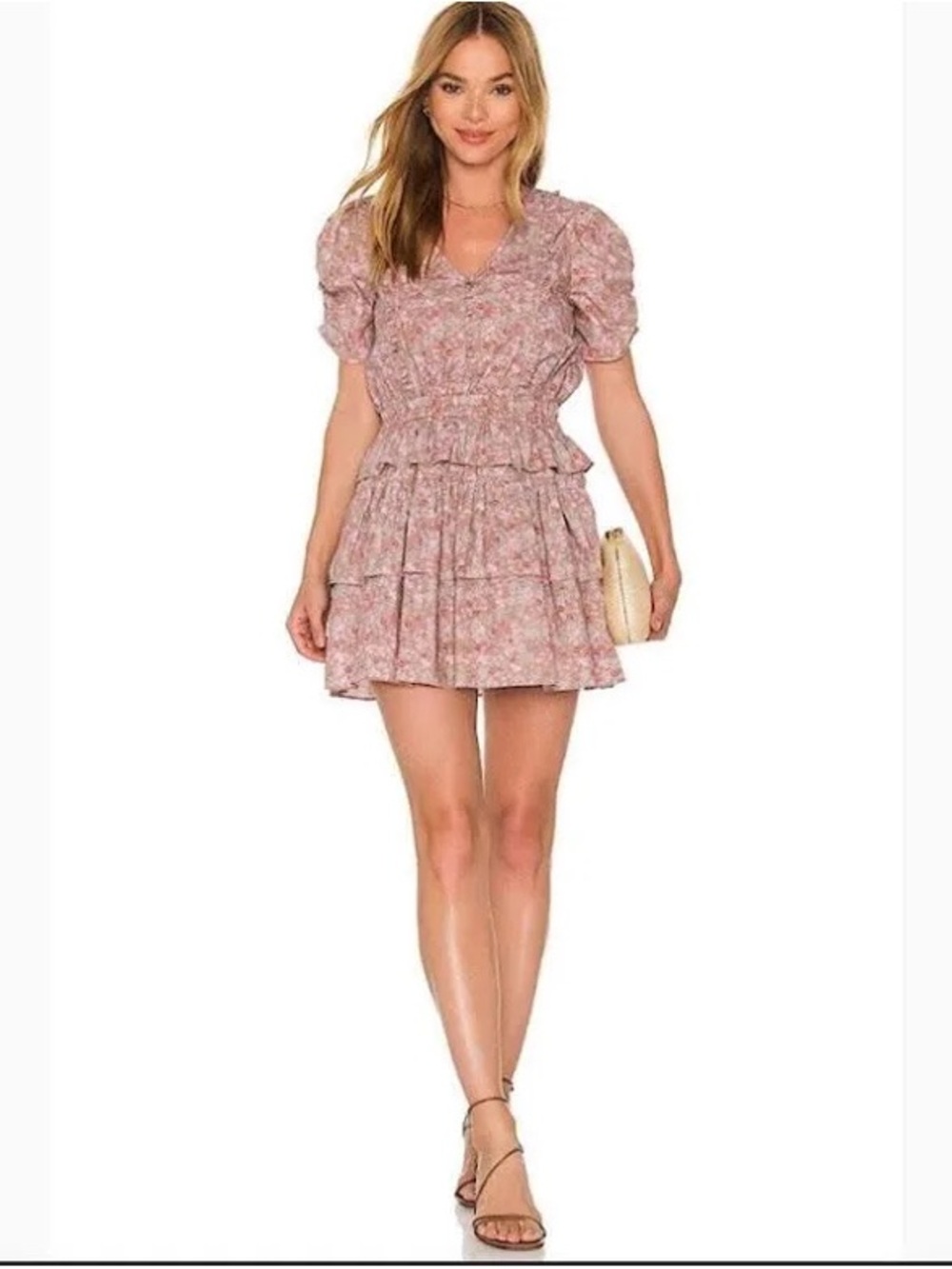 LoveShackFancy Roth Pink Floral Ruffle Mini Dress - Picture 2 of 6